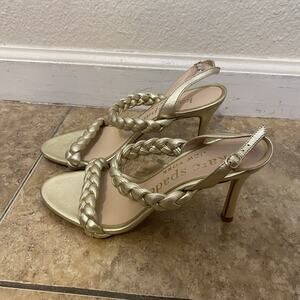 Kate Spade Saffron Heels Sandals Metallic Gold Braided in Pale Gold 6B